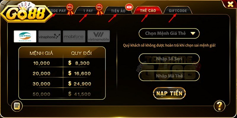 Nạp tiền bằng thẻ cào dễ thực hiện và không yêu cầu liên kết tài khoản ngân hàng