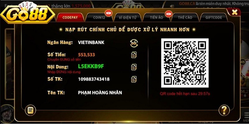Chia sẻ các bước thực hiện nạp tiền Go88 nhanh chóng