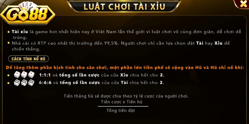 Luật chơi game tài xỉu tổng điểm tương đối đơn giản 