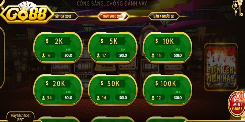 Tiến lên miền Nam Go88 cung cấp hệ thống phòng cược đa dạng 